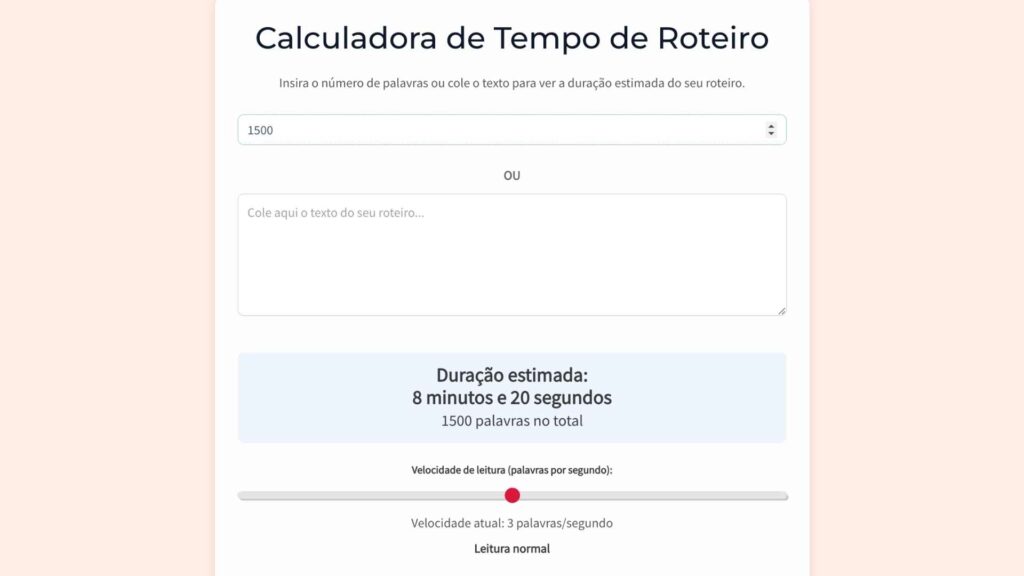 Calculadora de Tempo de Roteiro para YouTube - Veja a duração do seu vídeo.